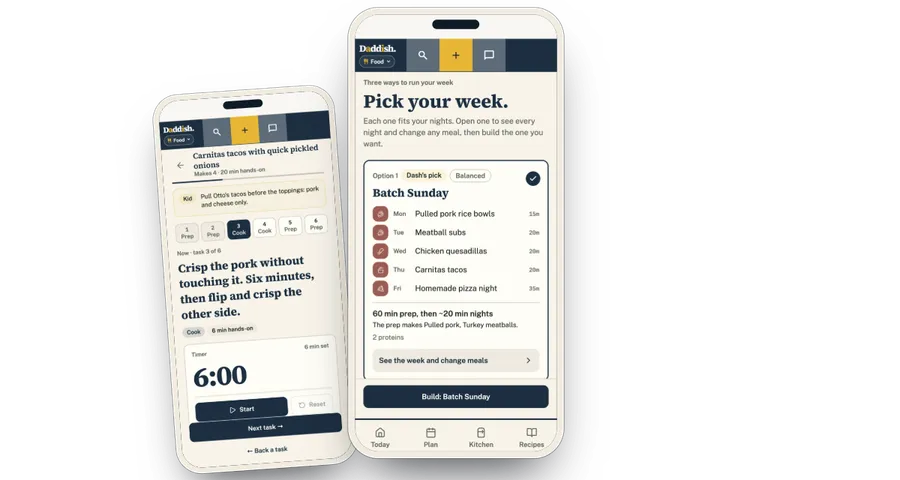 Food’s week of dinners in the Daddish app, five nights planned, with tonight’s dinner on top.